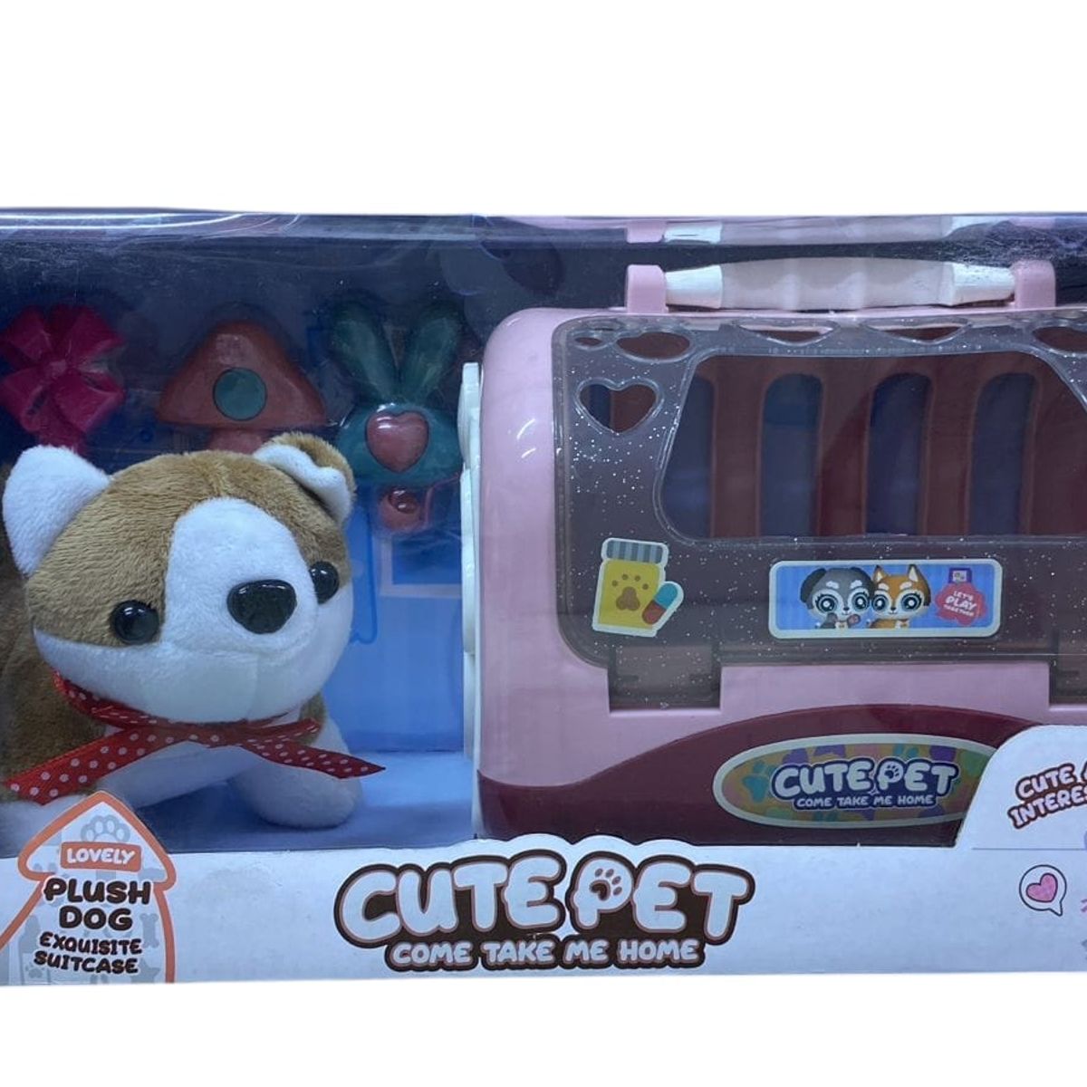 GENERICO - PERRITO PELUCHE CON JAULA TRANSPORTADORA CON ACCESORIOS