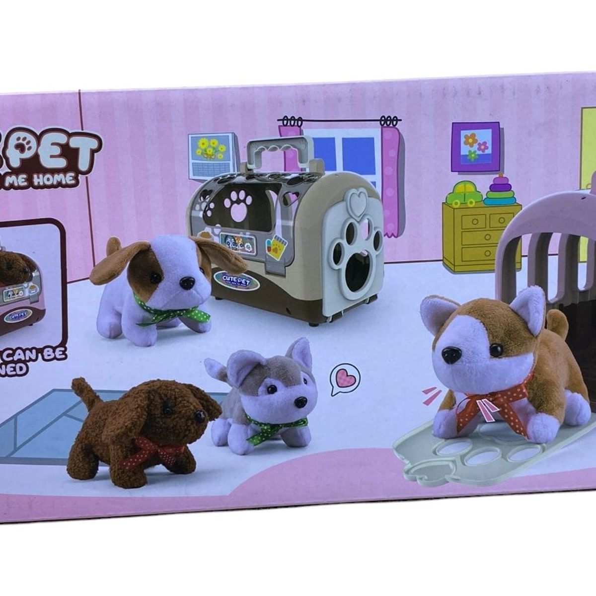 GENERICO - PERRITO PELUCHE CON JAULA TRANSPORTADORA CON ACCESORIOS