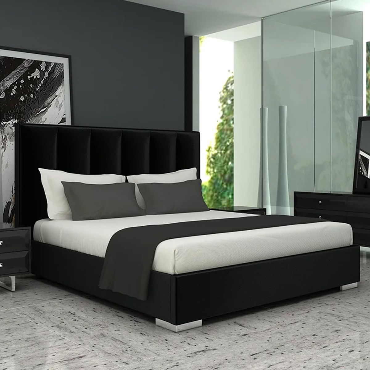 GENERICO - Cama Tapizada Listón Dalia Negro 1.5 Plz