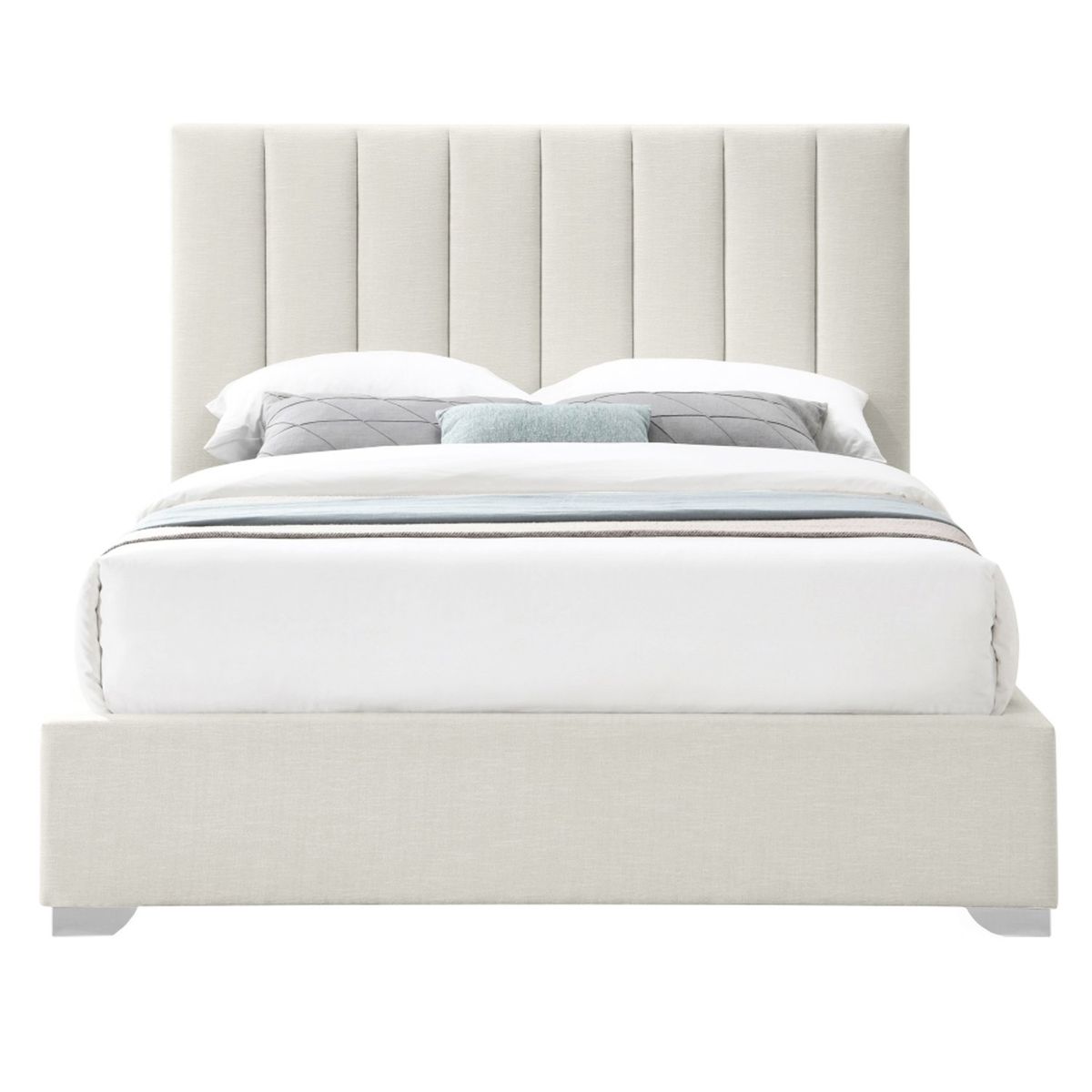 GENERICO - Cama Tapizada Listón Clavel Perla Queen