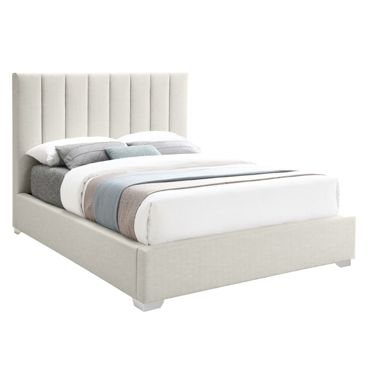 GENERICO - Cama Tapizada Listón Clavel Perla Queen