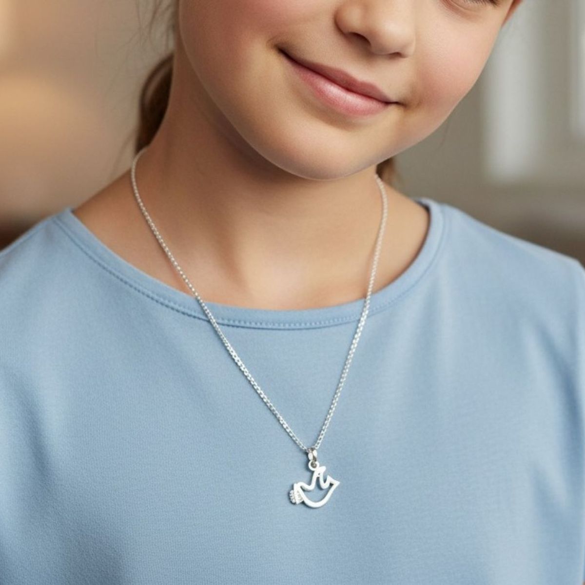 SANTORAL - Dije del Espíritu Santo Rama y Cadena 40cm - Plata