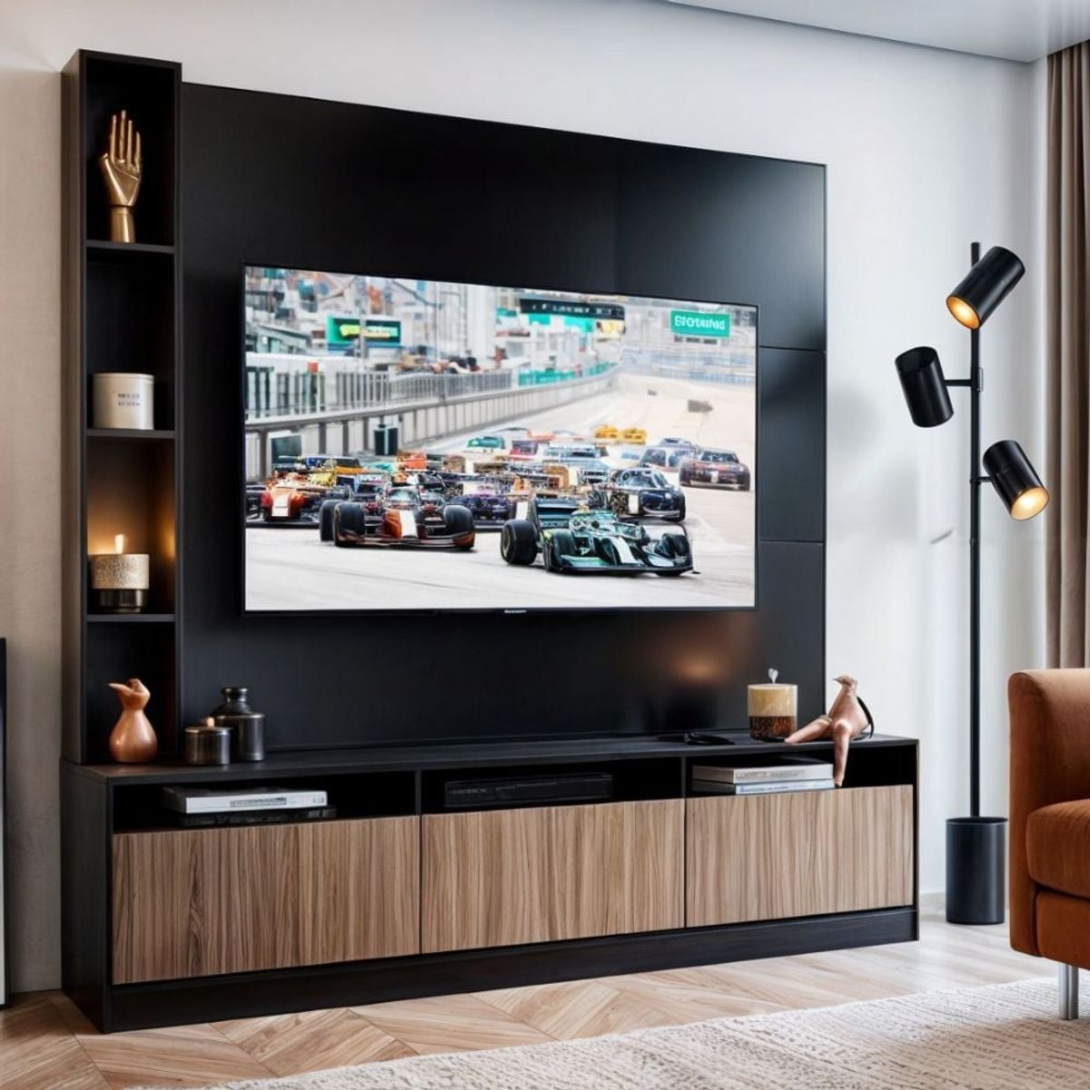 GENERICO - Centro de Entretenimiento Neo Mosta 3 Puertas - Negro y Marrón