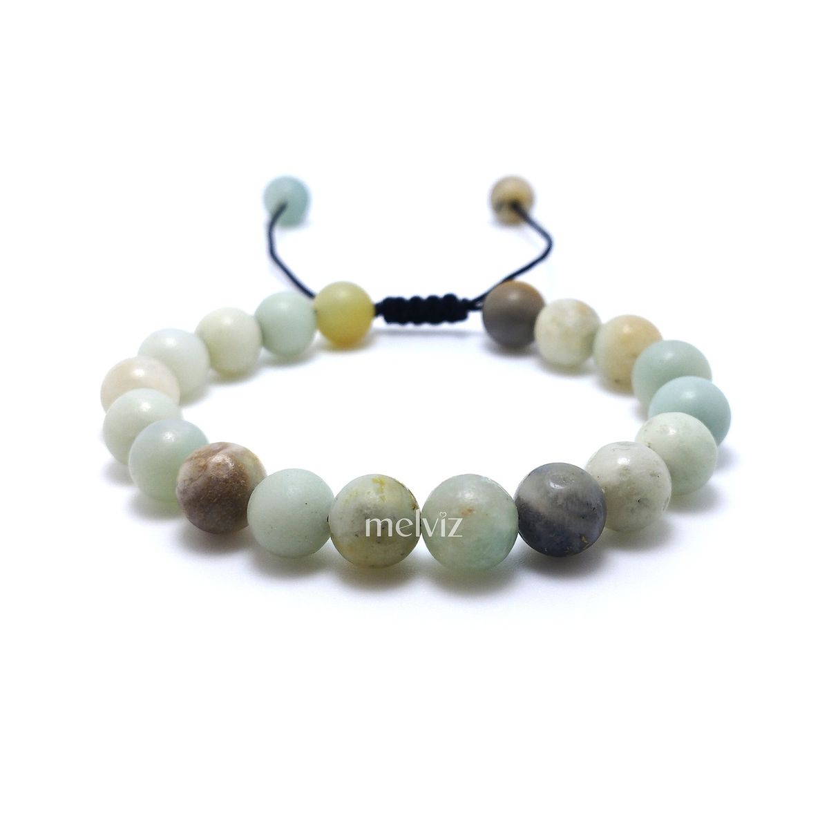 GENERICO - Pulsera de Piedra Natural Amazonita 8 mm Regulable Para Mujer y Hombre