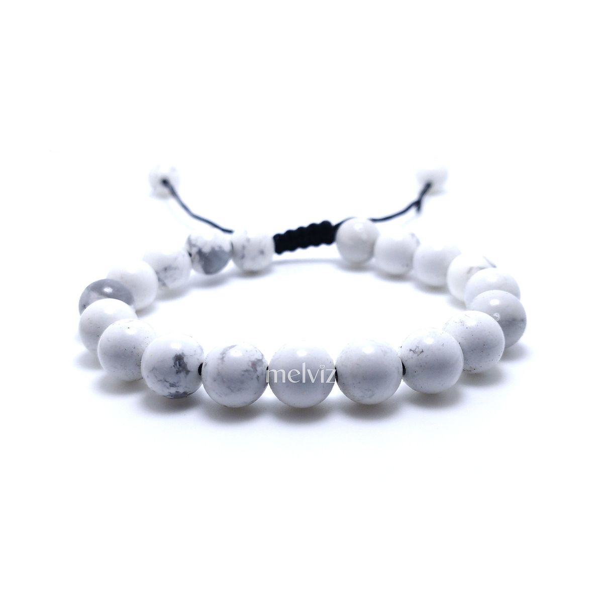 GENERICO - Pulsera Piedra Natural Howlita Blanca 8 mm Regulable Para Mujer y Hombre