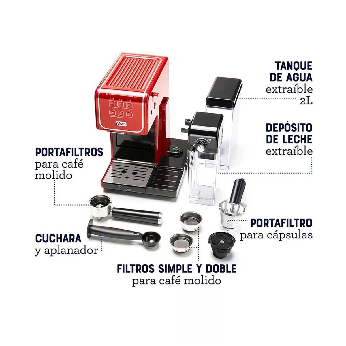 OSTER - Cafetera Oster PrimaLatte Touch BVSTEM6801R Rojo