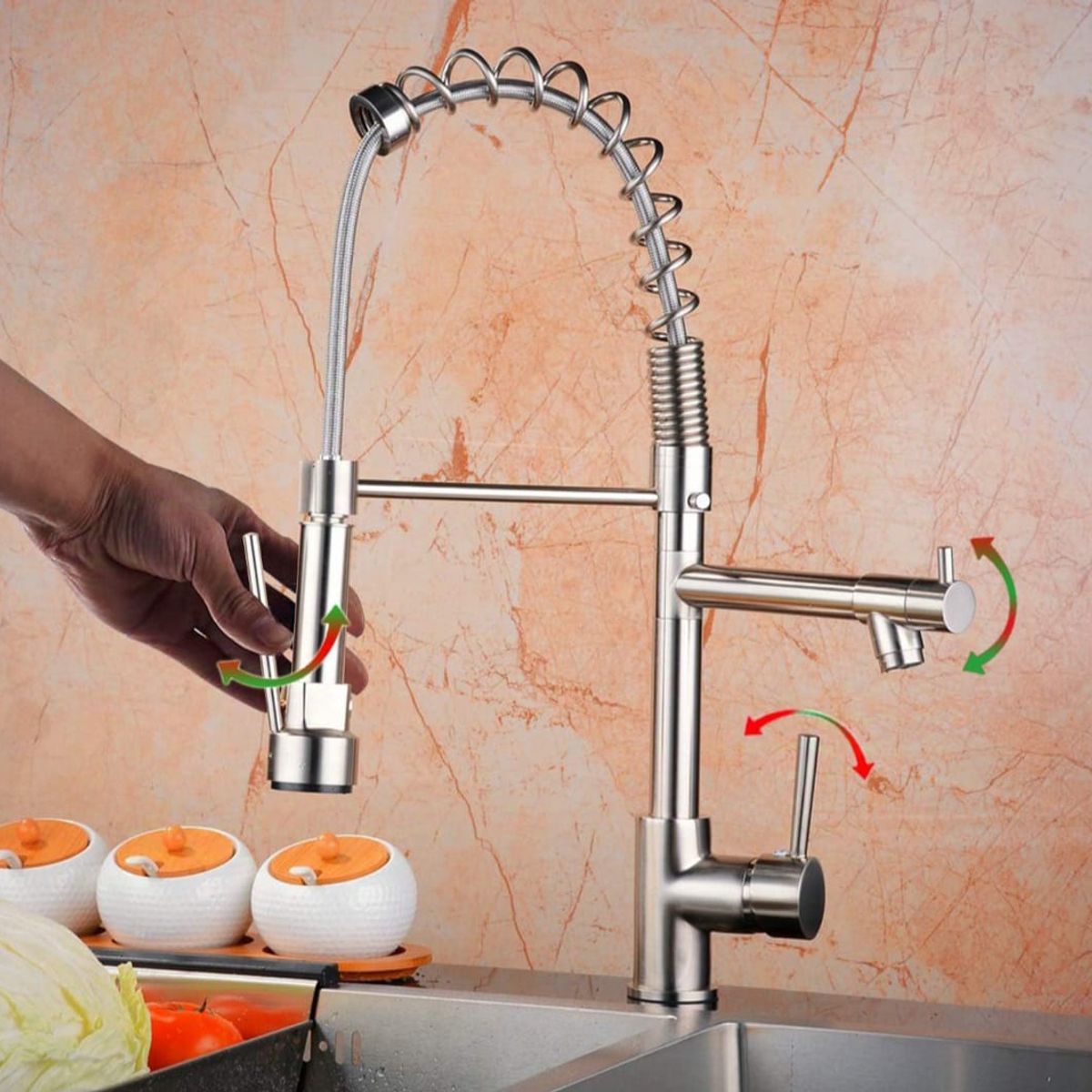 GENERICO - Grifo Mezcladora Cocina de Doble Caño Premium de Acero Inoxidable