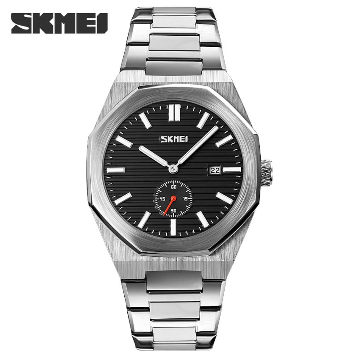 SKMEI - Reloj Skmei 9262 Plateado fondo NEGRO analógo correa Acero
