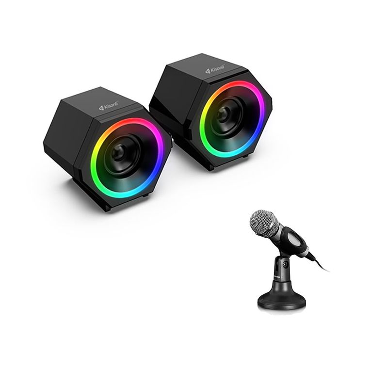 MICRONICS - COMBO PARLANTES GAMER KISONLI +  MICROFONO MICRONICS - PC LAPTOP