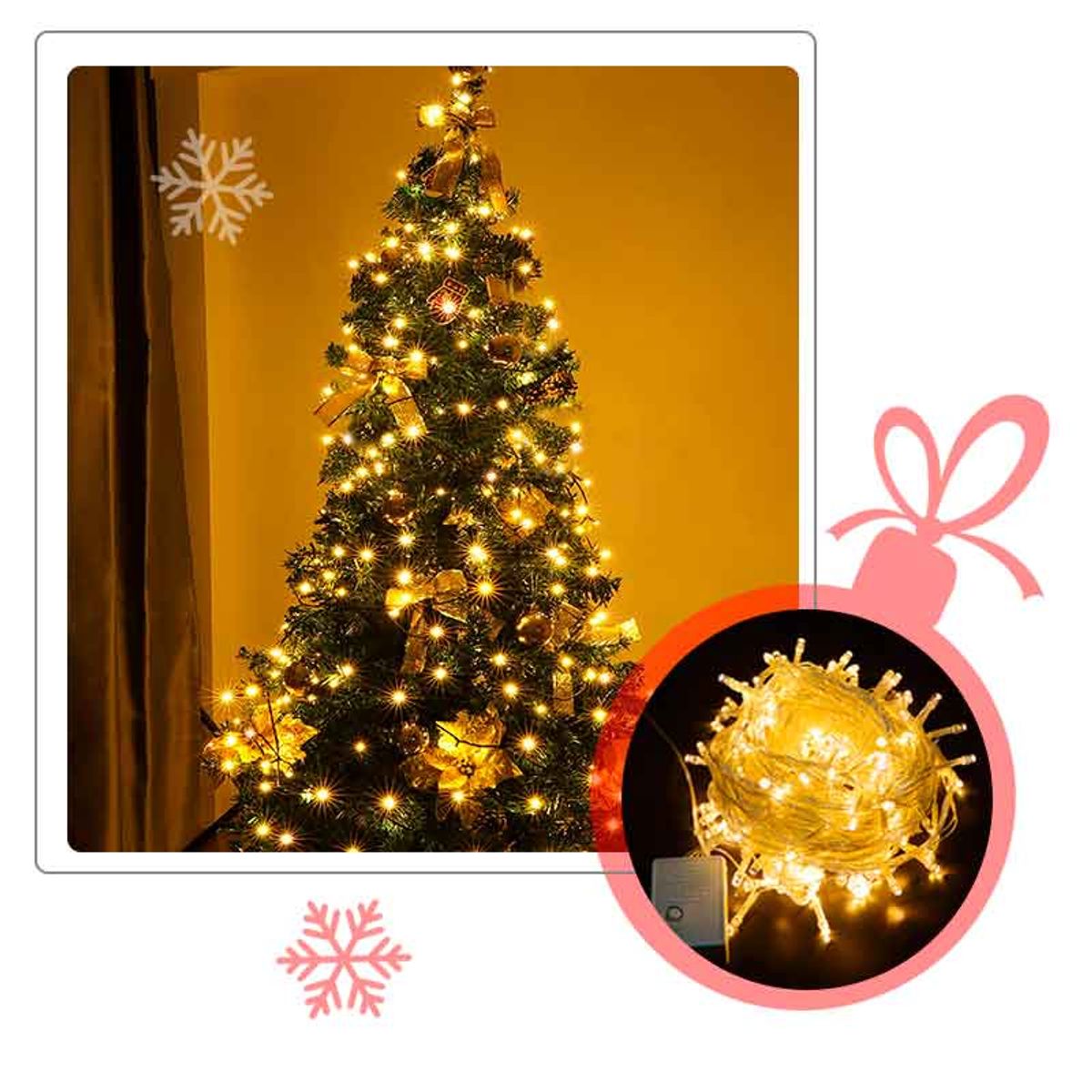 GENERICO - Guirnalda de 200 Luces led Lineal de 15 mts color Ambar/ árbol navidad