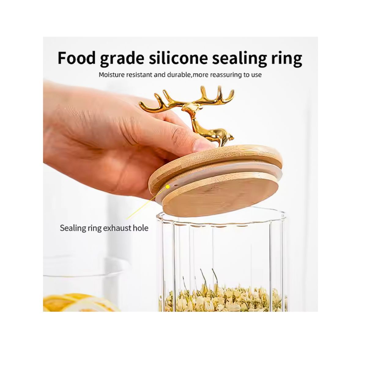 GENERICO - RECIPIENTE DE VIDRIO HERMETICO CON TAPA DE BAMBU