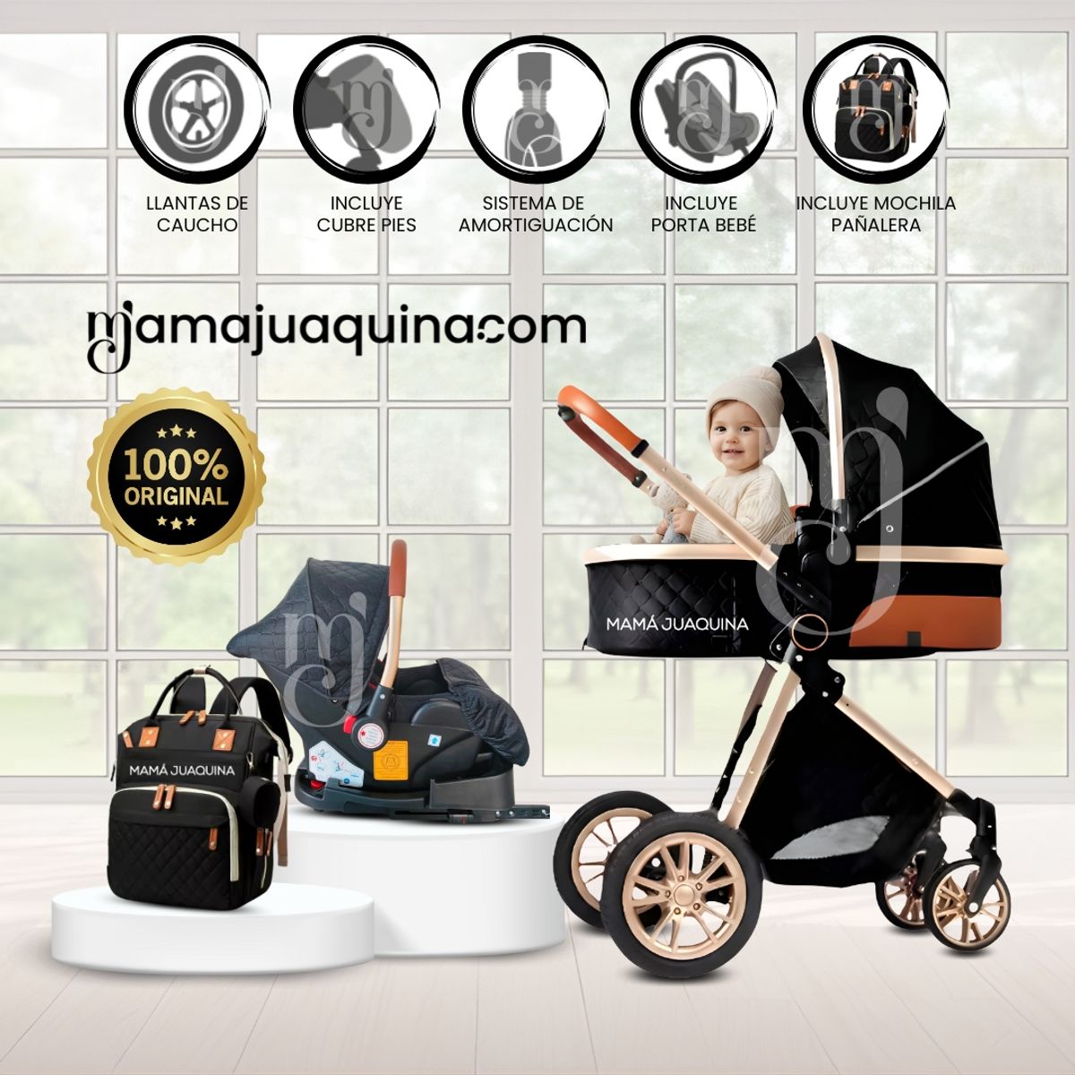BABY - Coche Moisés Travel System «GOLD LABELL» Porta Bebé Black