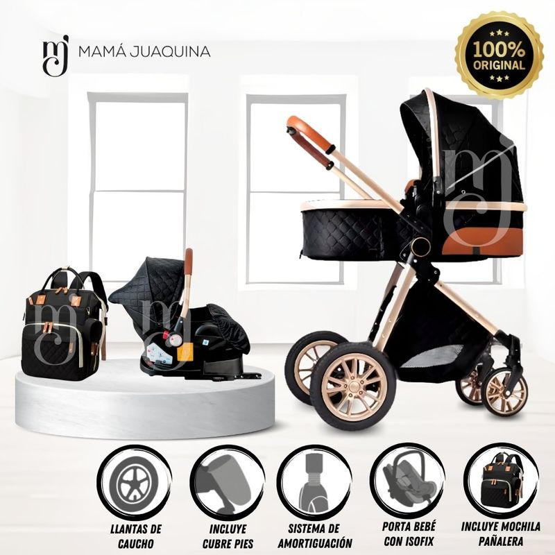 BABY - Coche Moisés Travel System «GOLD LABELL» Porta Bebé Black