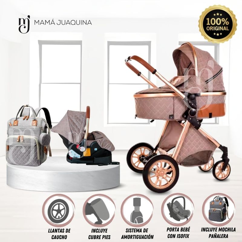 BABY - Coche Moisés Travel System «GOLD LABELL» Porta Bebé Coffee