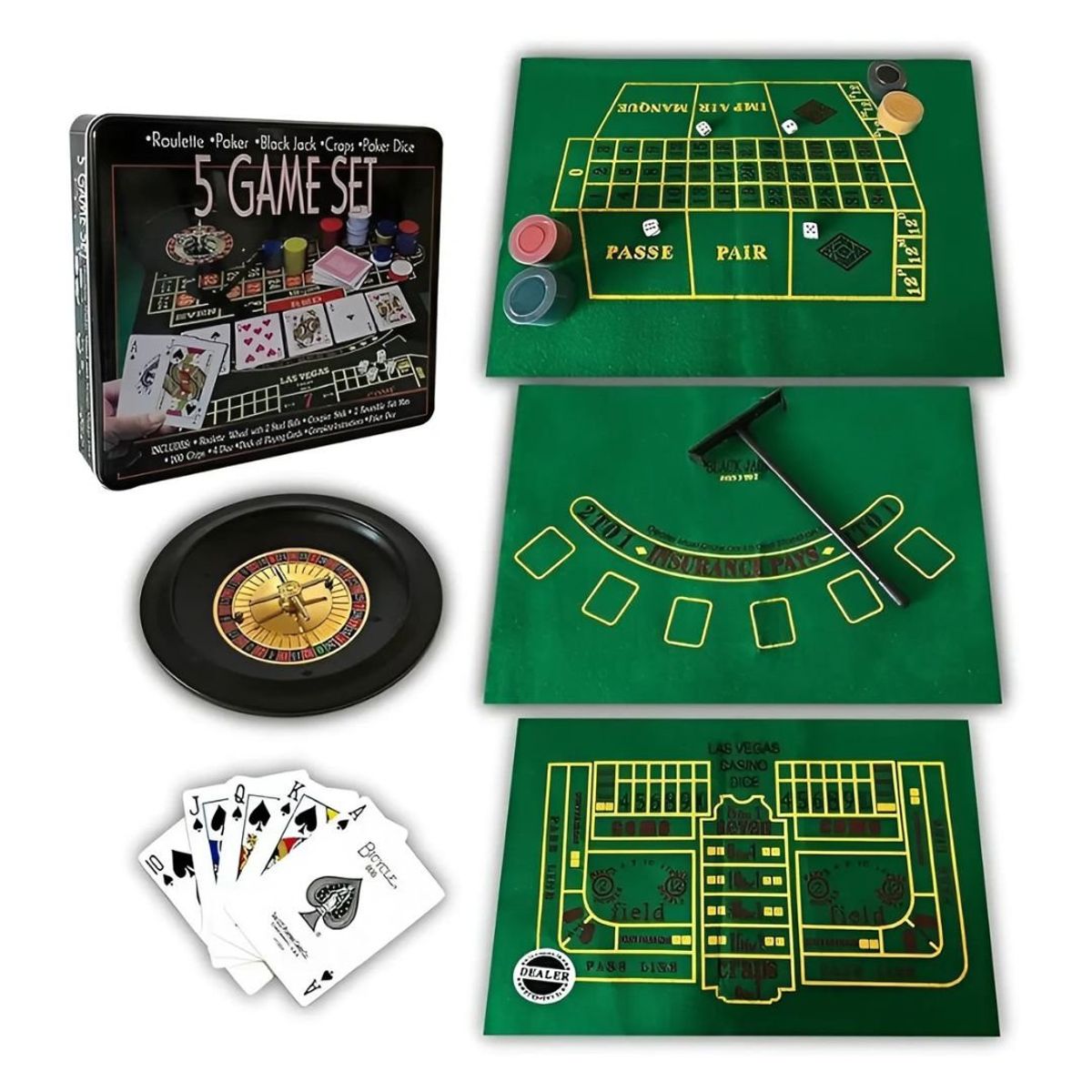 GENERICO - Juego de Mesa Casino 5 en 1 Portátil – Diversión Clásica