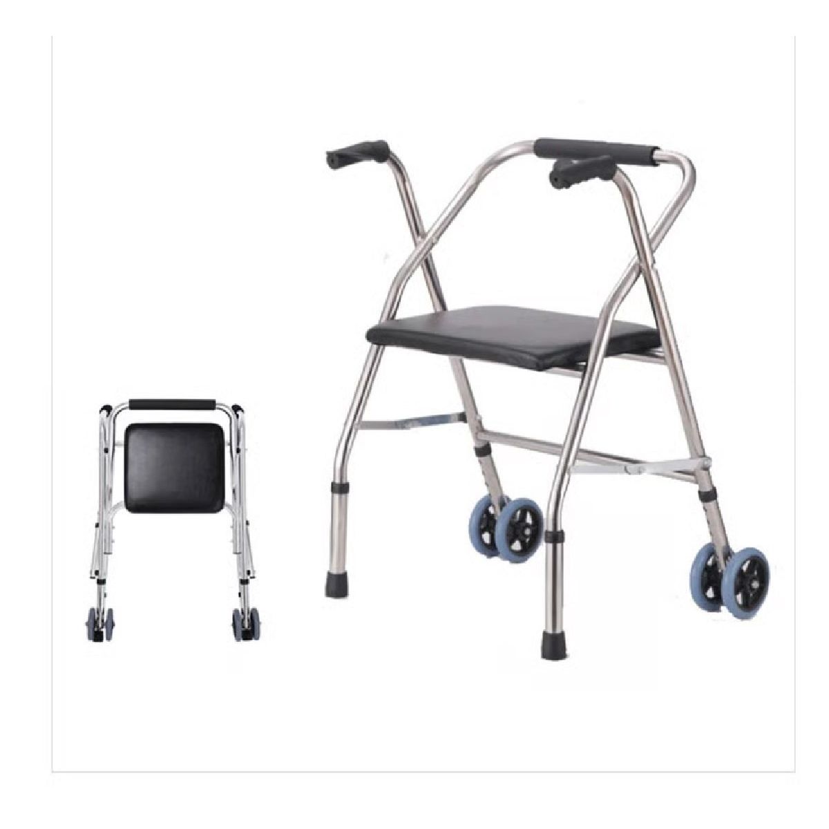 GENERICO - ANDADOR DE ALUMNIIO CON ASIENTO Y RUEDAS