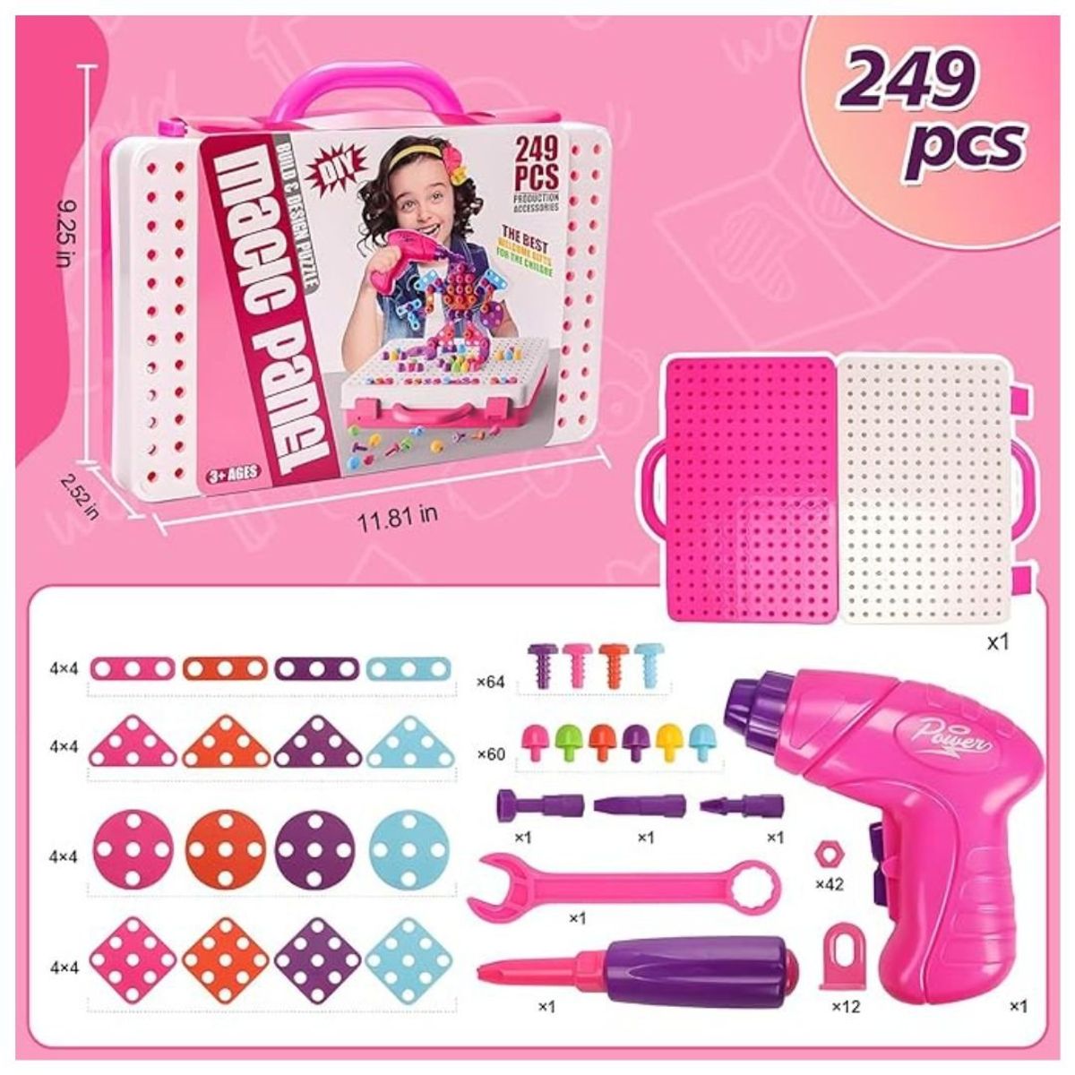 GENERICO - Set Didáctico Maletín Mosaico Con Taladro Para Niña