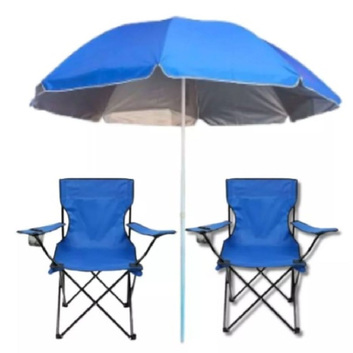 GENERICO - Kit Sombrilla 210cm y 2 asientos de playa Plegables Protección UV