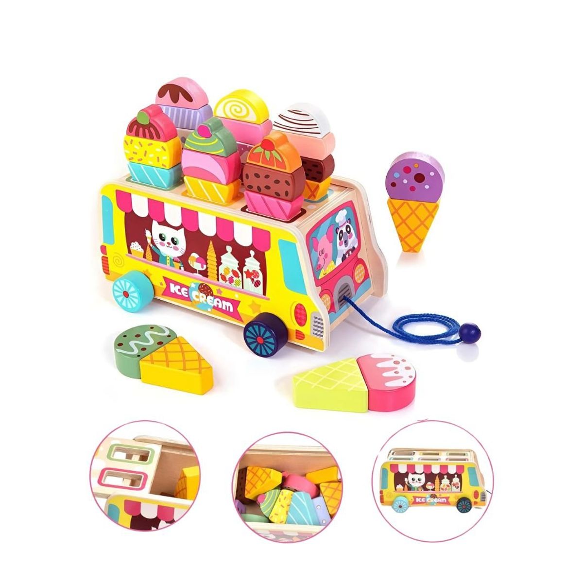 GENERICO - Juego Didáctico Carreta Montessori de Helados Magnéticos de Madera