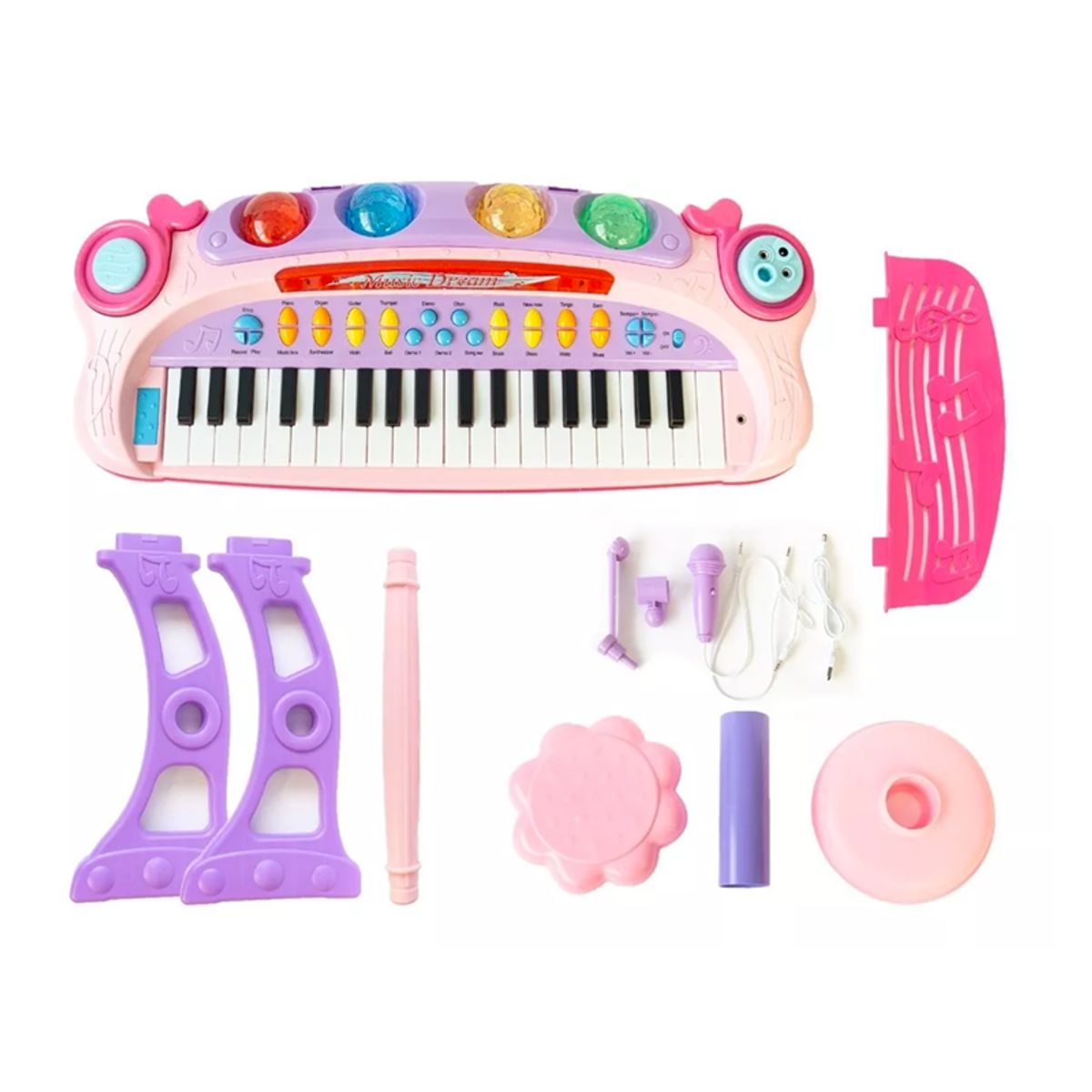 GENERICO - Teclado Musical Infantil con Microfono y Luces Rosado