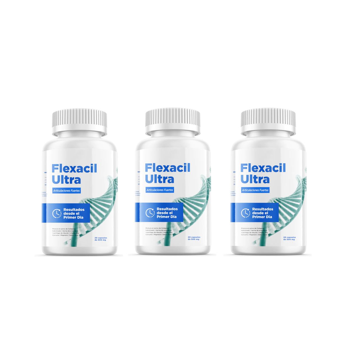 GENERICO - Flexacil Ultra Articulaciones Fuertes 20 Capsulas 500mg 03 Frascos