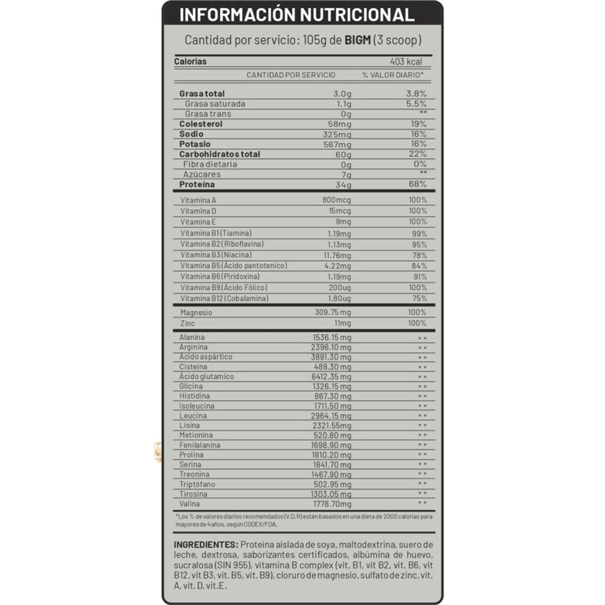 UNIVERSE NUTRITION - BIGM 5Kg Proteína Ganador de Masa Sabor VAINILLA - Tienda Física