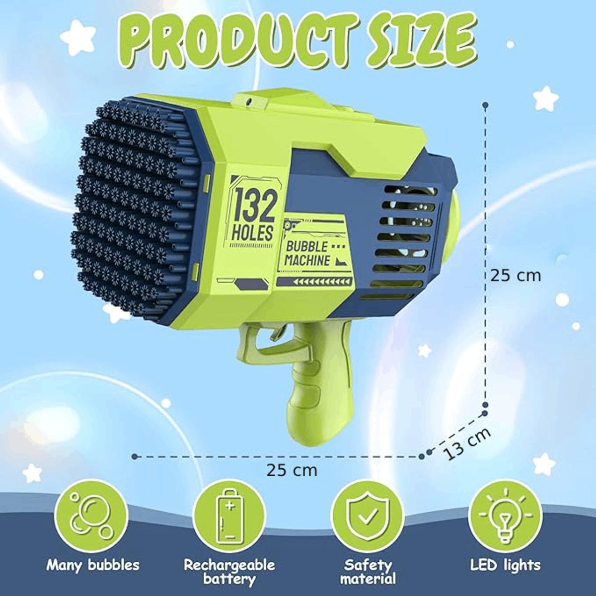 GENERICO - Lanzador De Burbujas recargable 132 Agujeros luces LED Verde