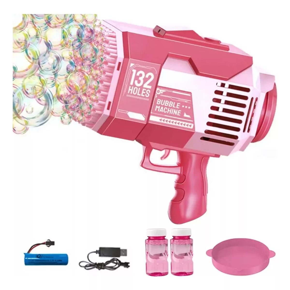 GENERICO - Lanzador De Burbujas recargable 132 Agujeros luces LED Rosa