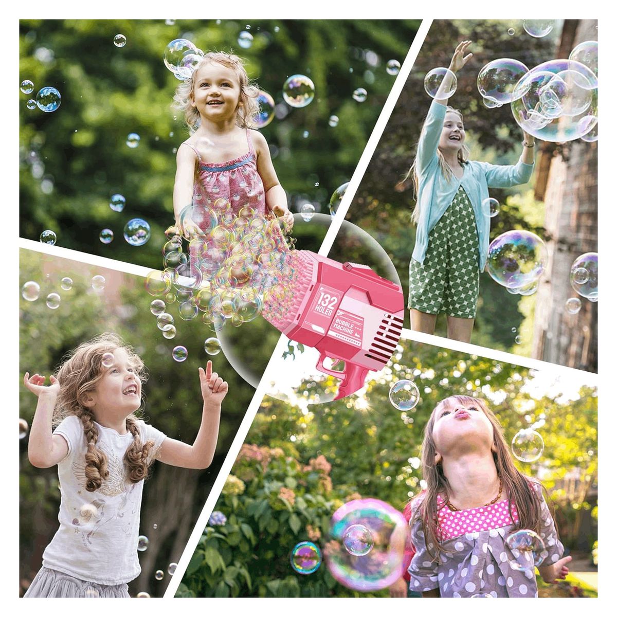 GENERICO - Lanzador De Burbujas recargable 132 Agujeros luces LED Rosa