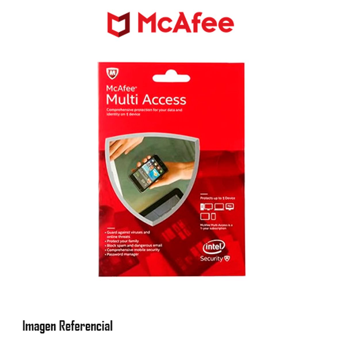 MCAFEE - ANTIVIRUS MCAFEE MULTI ACCESS 1 DISPOSITIVO 12 MESES ROJO PN 185230