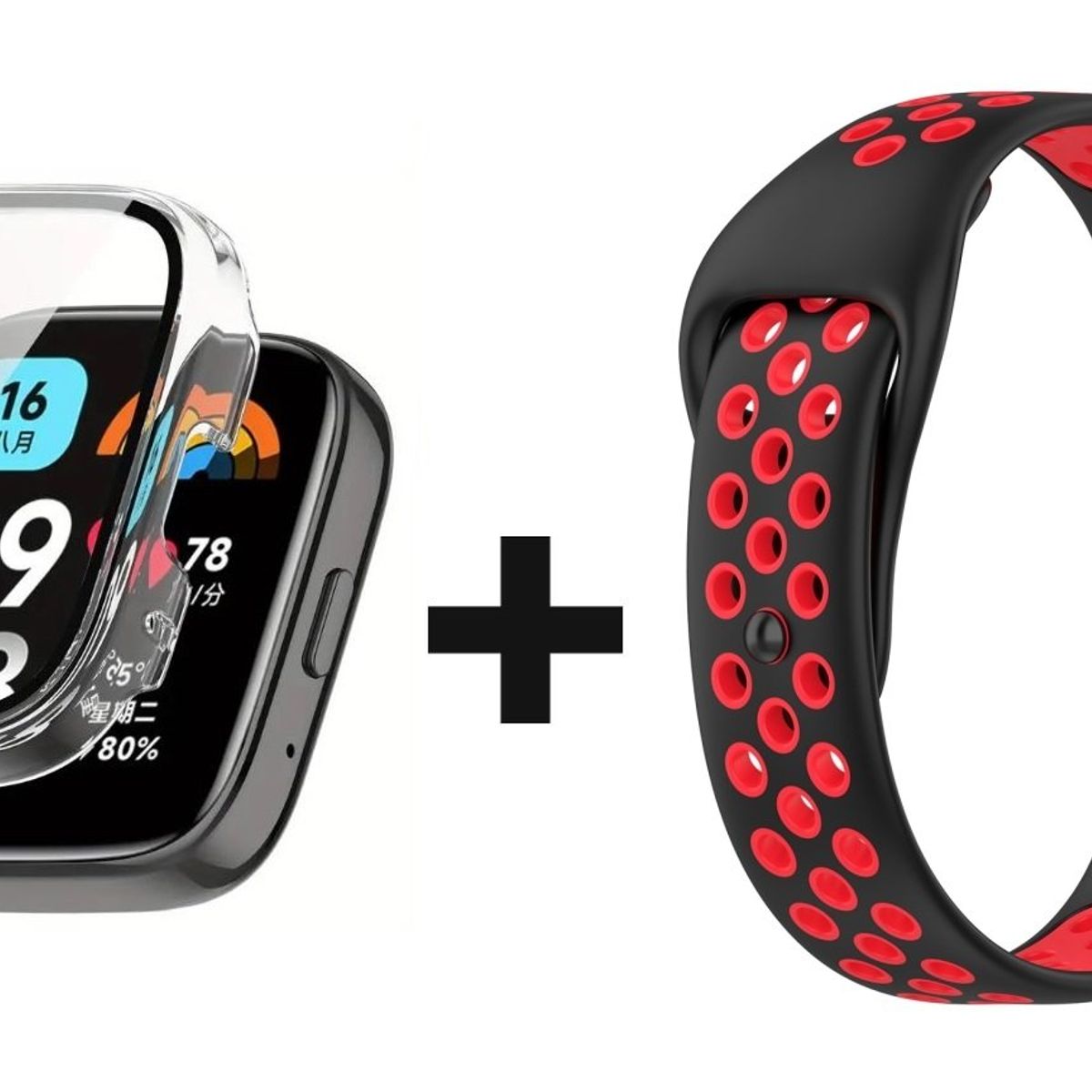 GENERICO - CORREA DEPORTIVA + BUMPER PARA XIAOMI REDMI WATCH 3 ACTIVE NEGRO/ROJO