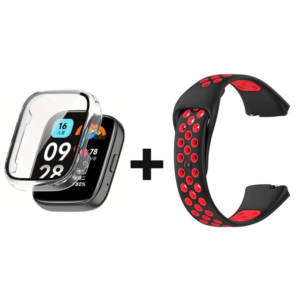 GENERICO - CORREA DEPORTIVA + BUMPER PARA XIAOMI REDMI WATCH 3 ACTIVE NEGRO/ROJO