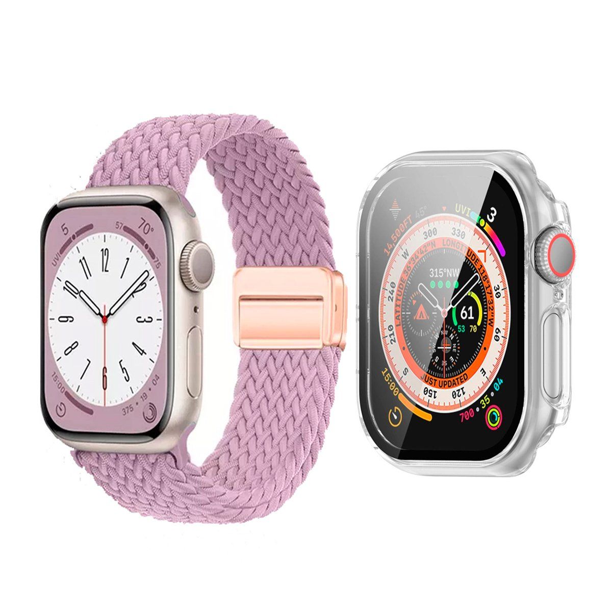 GENERICO - Bumper Clear + Correa Nylon Nude para Apple Watch Serie 10 De 46mm