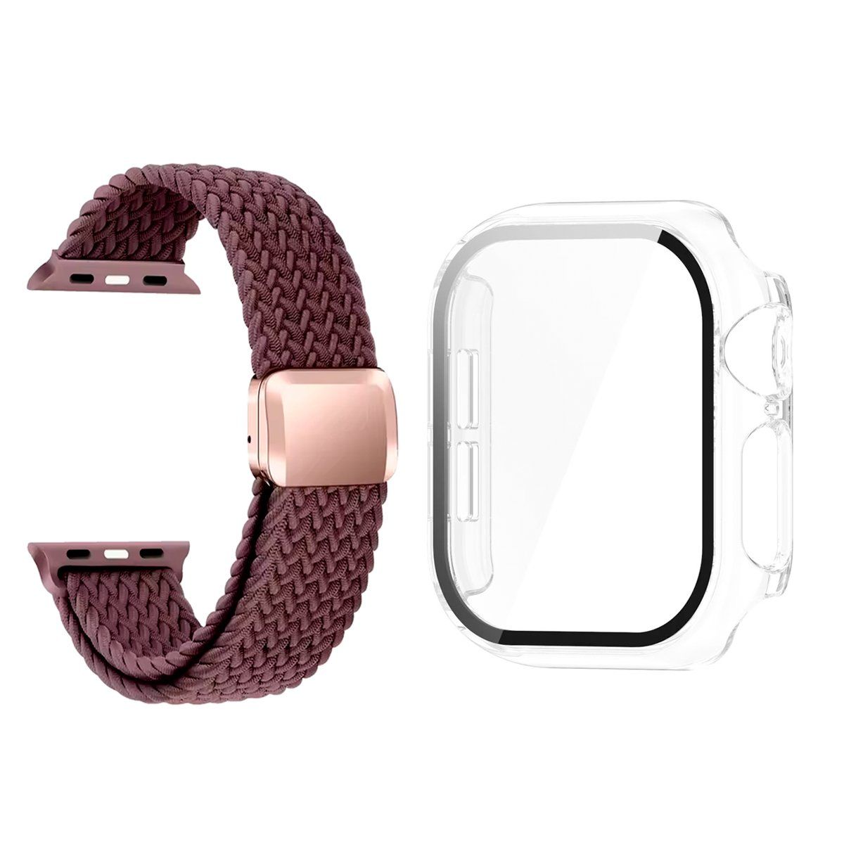 GENERICO - Bumper Clear + Correa Nylon Guinda para Apple Watch Serie 10 De 46mm