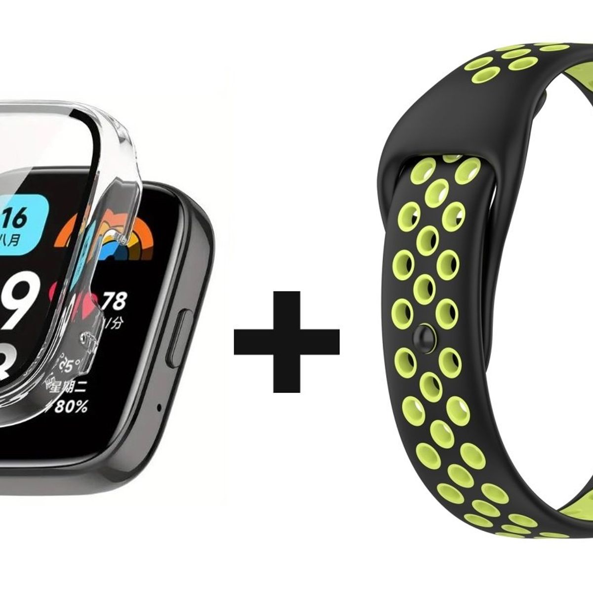 GENERICO - CORREA DEPORTIVA + BUMPER PARA XIAOMI REDMI WATCH 3 LITE NEGRO/VERDE