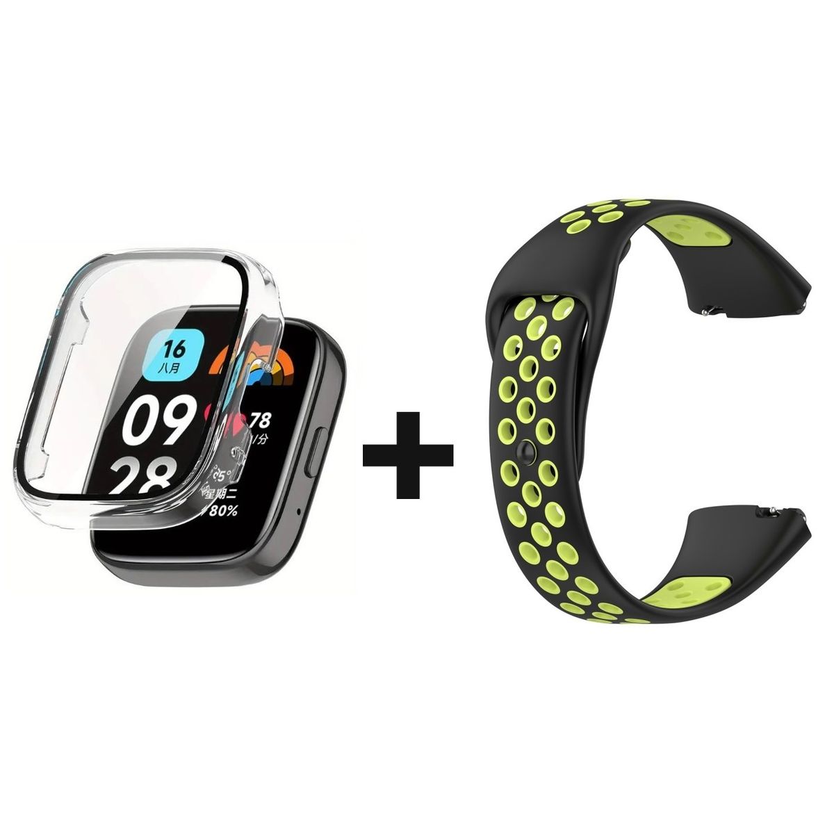 GENERICO - CORREA DEPORTIVA + BUMPER PARA XIAOMI REDMI WATCH 3 LITE NEGRO/VERDE