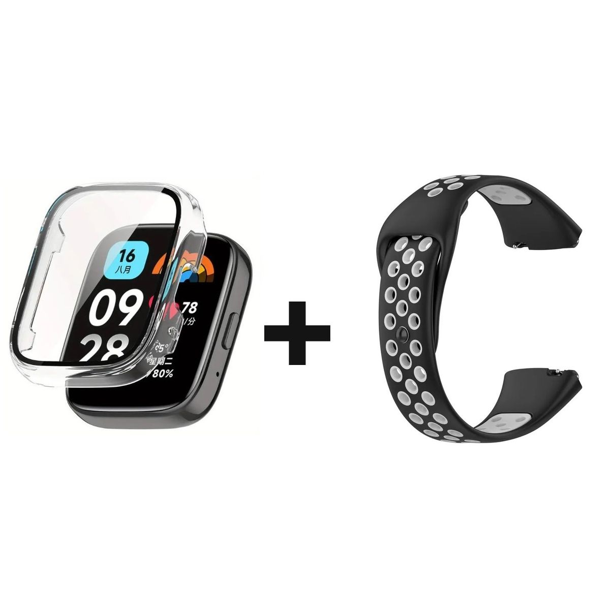 GENERICO - CORREA DEPORTIVA + BUMPER PARA XIAOMI REDMI WATCH 3 LITE NEGRO/GRIS