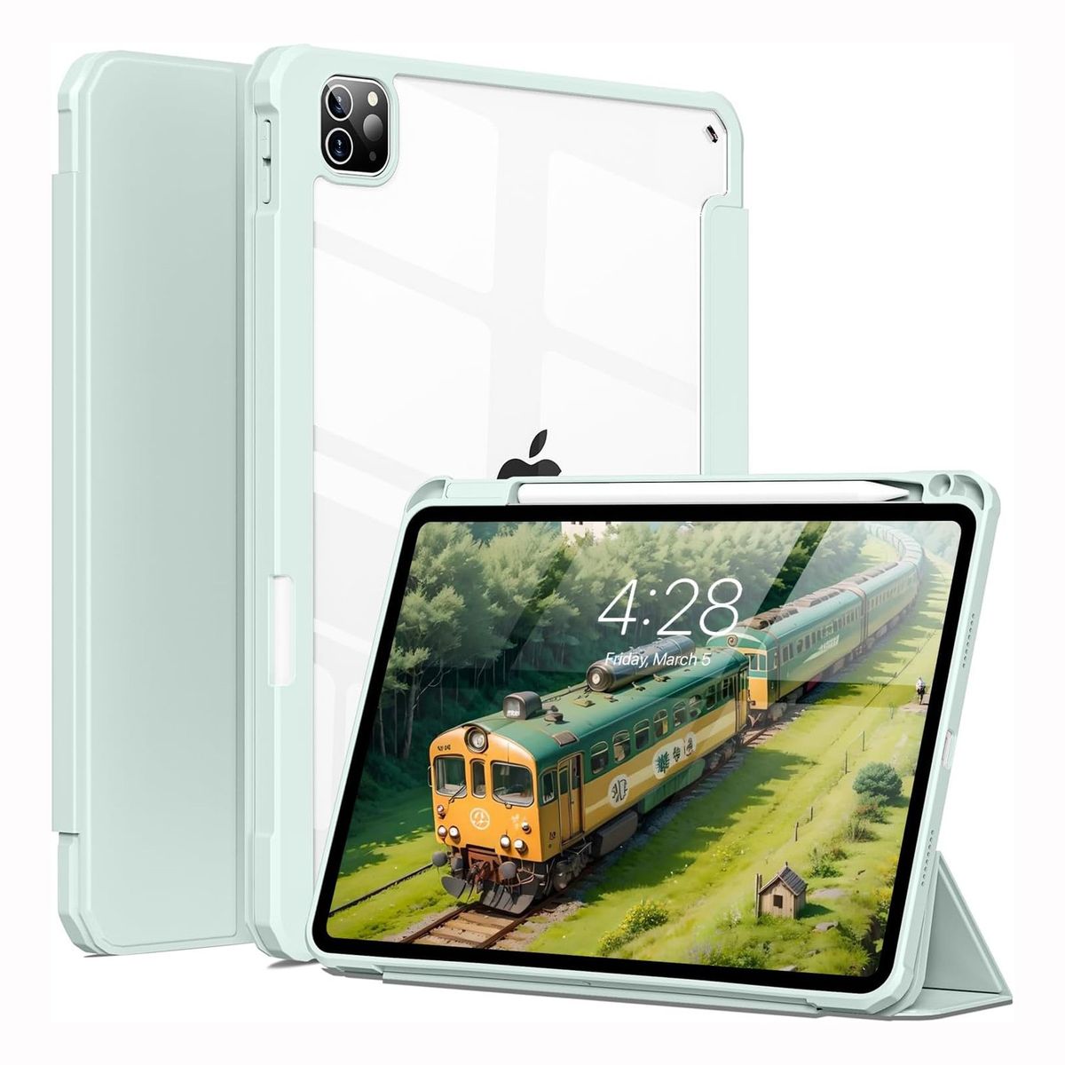 GENERICO - Funda Smart Case para iPad Pro 11 M4 (2024) - VERDE CLARO C/TRANSPARENTE