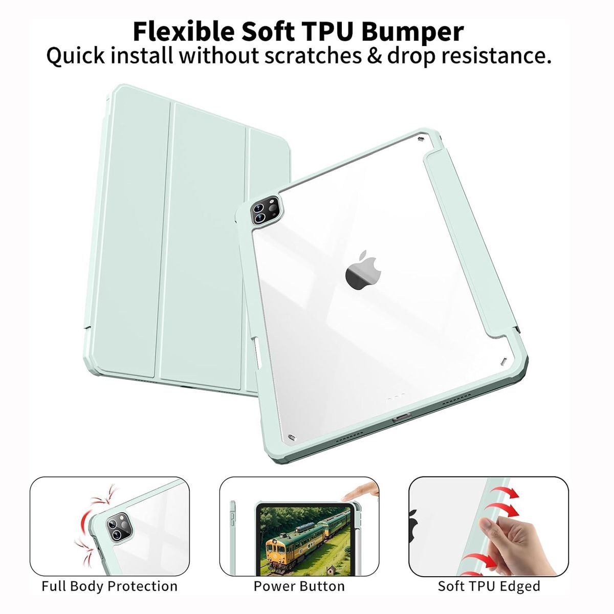 GENERICO - Funda Smart Case para iPad Pro 11 M4 (2024) - VERDE CLARO C/TRANSPARENTE