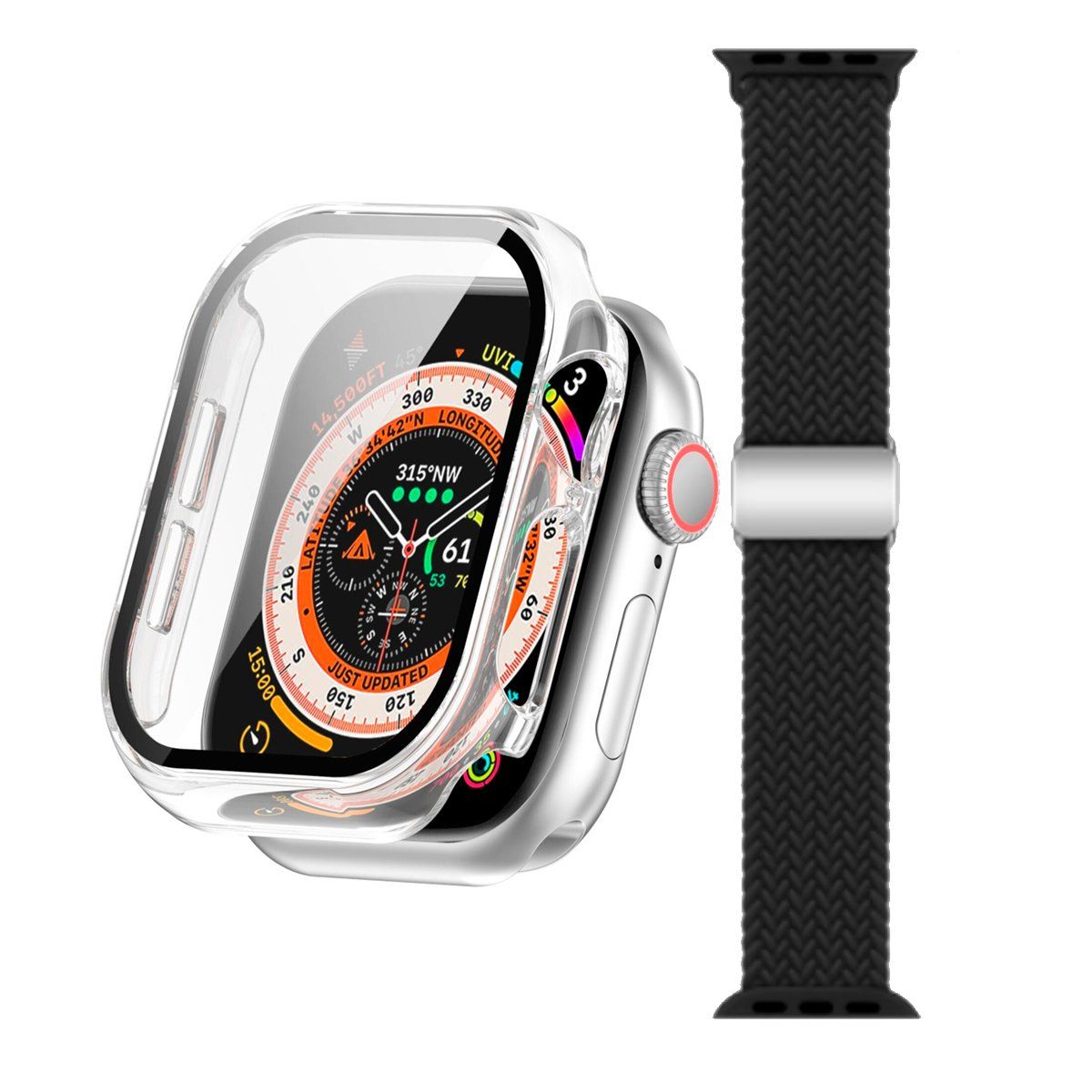 GENERICO - Bumper Clear + Correa Nylon Negro Para Watch Serie 10 De 46mm