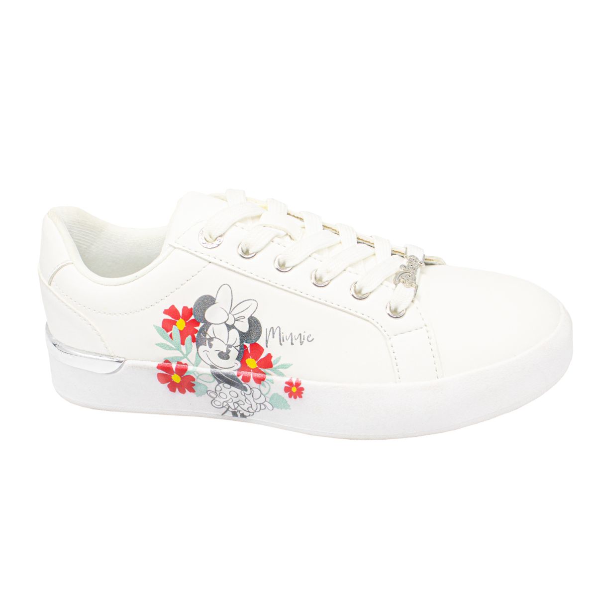 DISNEY - Zapatillas Minnie Mouse Blancas con Flores Mujer