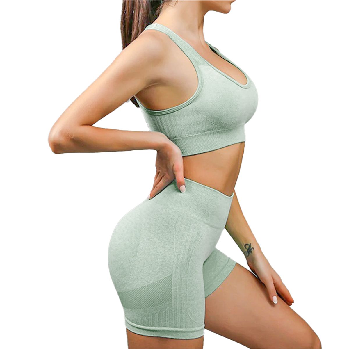 GENERICO - CONJUNTO SHORT PUSH UP Y TOP CON COPA VERDE