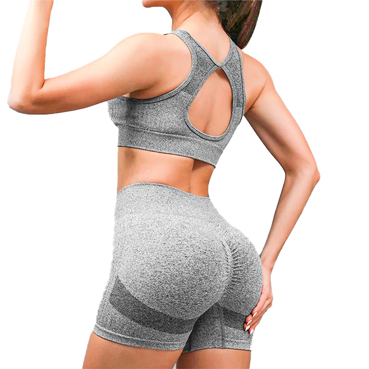 GENERICO - CONJUNTO SHORT PUSH UP Y TOP CON COPA GRIS OSCURO