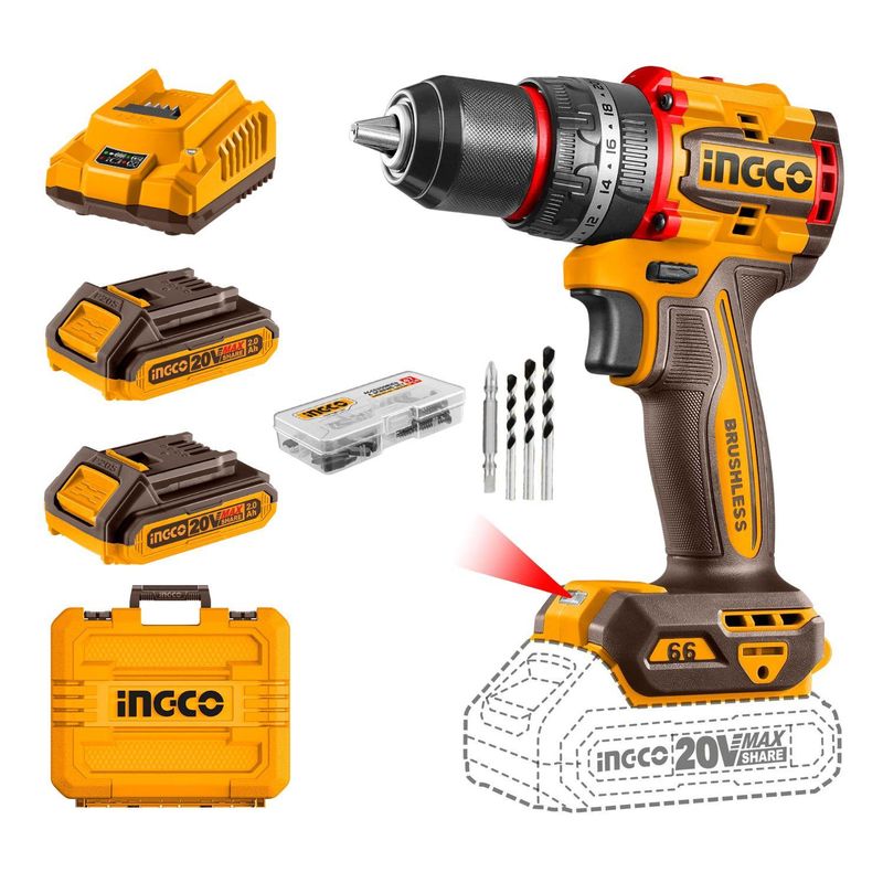INGCO - Taladro percutor 66nm industrial + 2 baterias 2ah Ingco