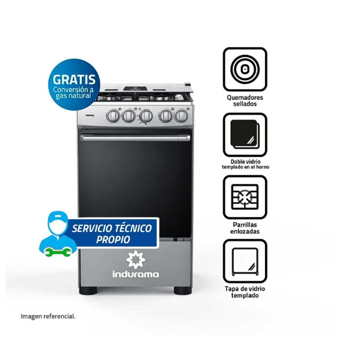 INDURAMA - Cocina Indurama a Gas Fontana de 4 Hornillas - Gris
