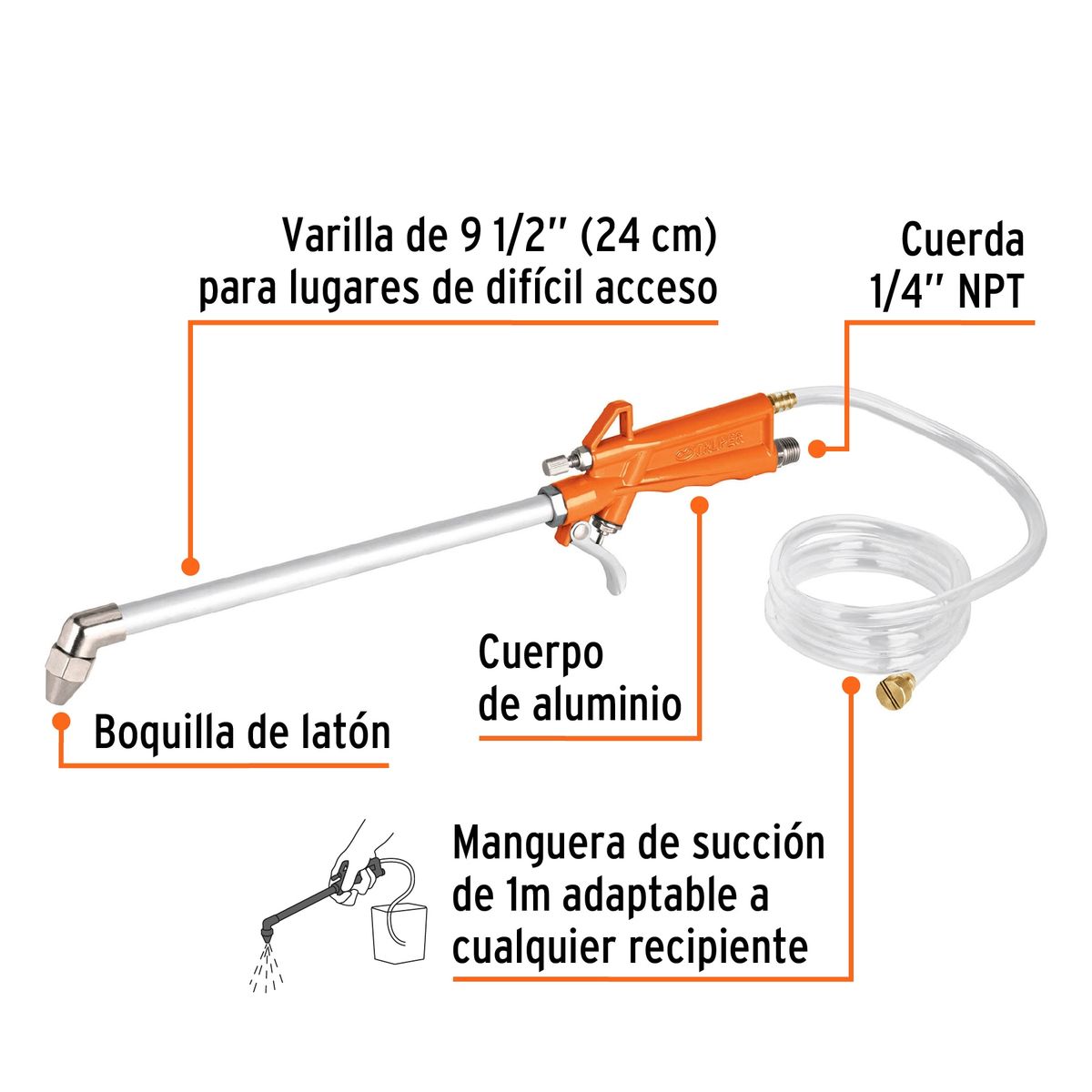TRUPER - Pistola para Limpieza de Motor Sopletear para Compresora 19237 Truper