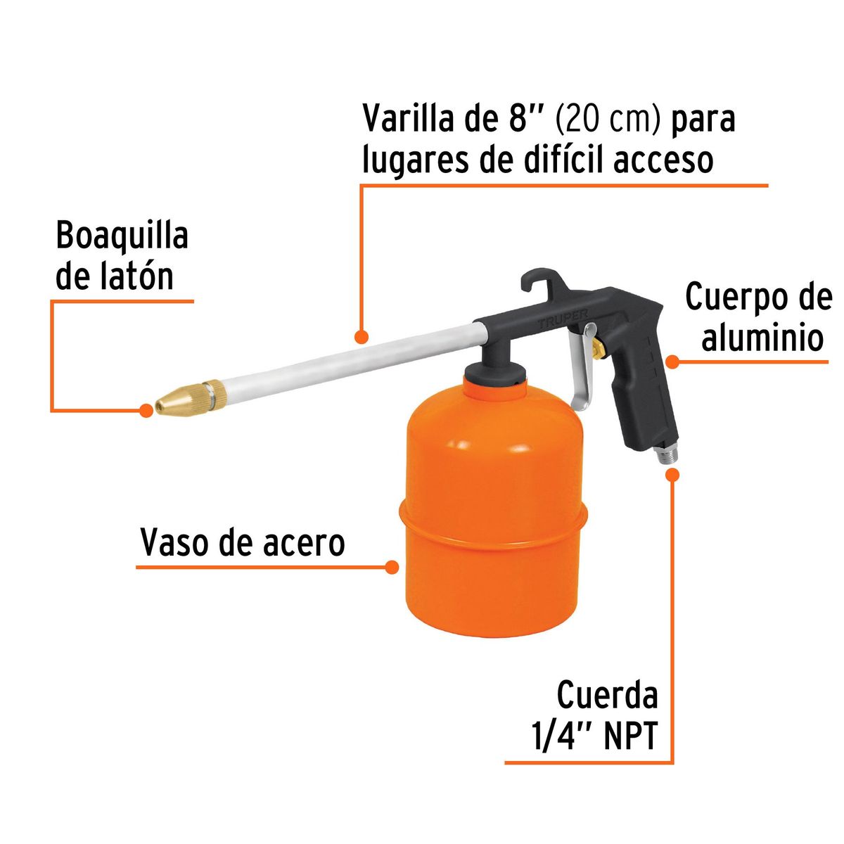 TRUPER - Pistola para Limpieza de Motor Sopletear para Compresora 19236 Truper