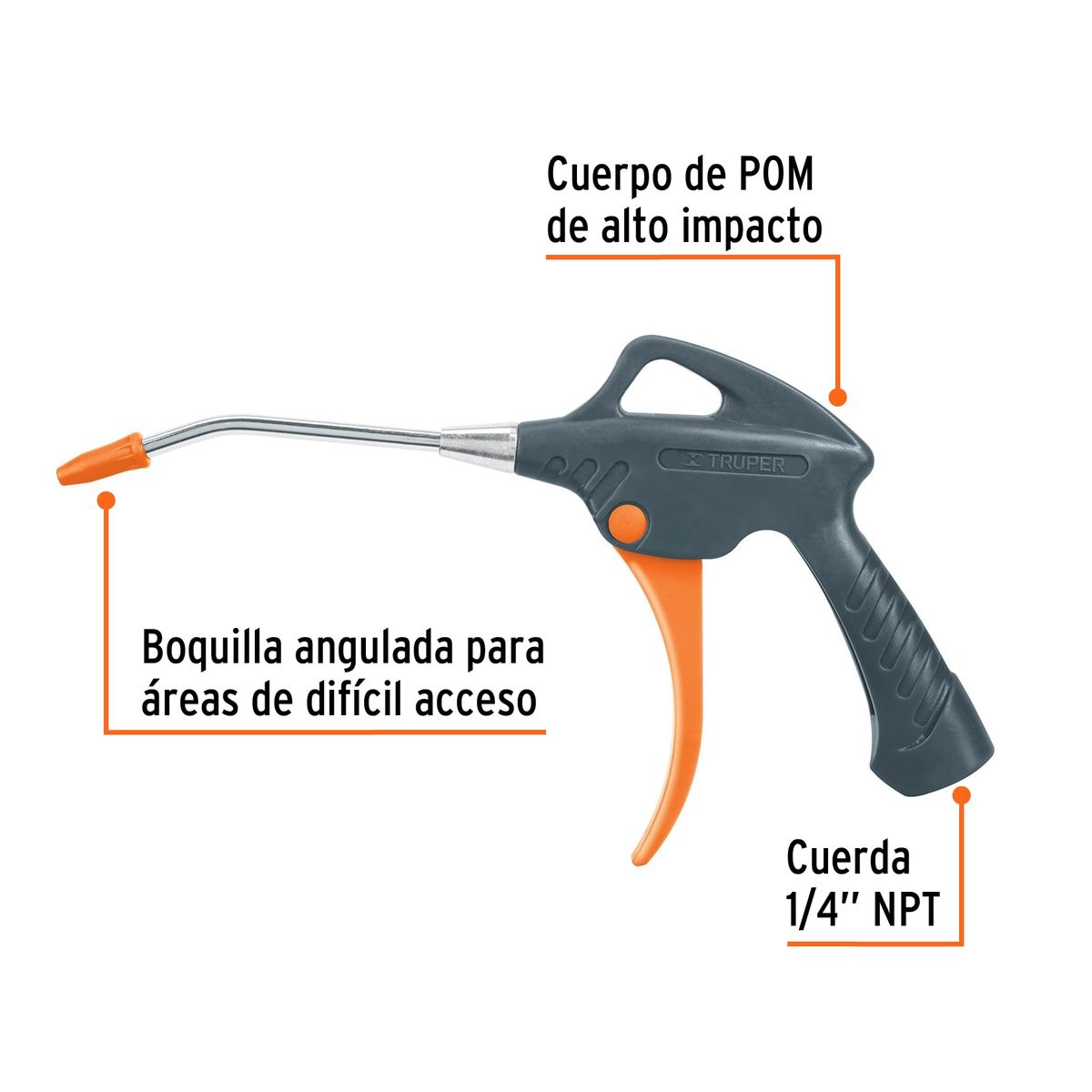 TRUPER - Pistola 6" para Sopletear Plástico para Compresora 10648 Truper