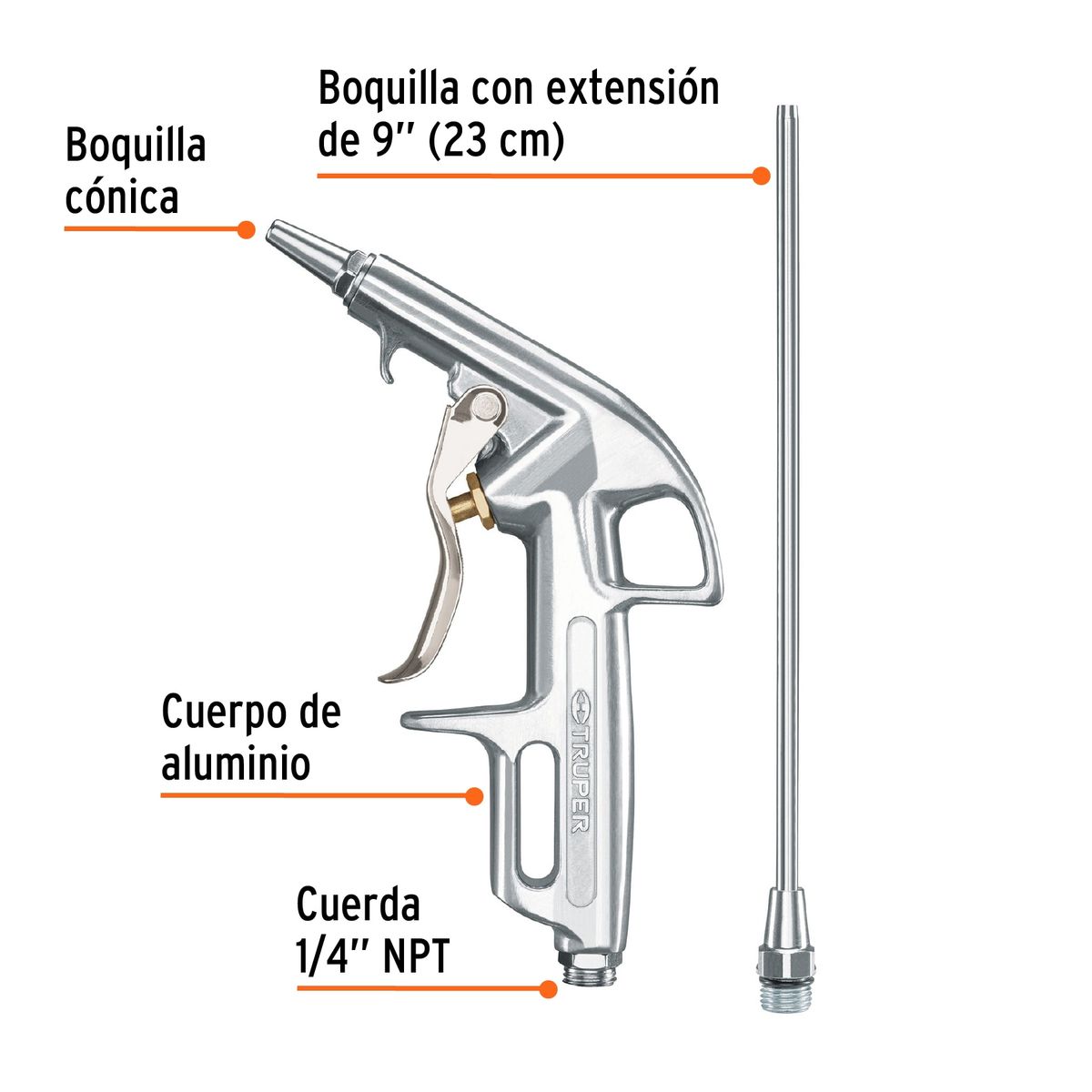 TRUPER - Pistola 2 Boquillas para Sopletear para Compresora 10647 Truper