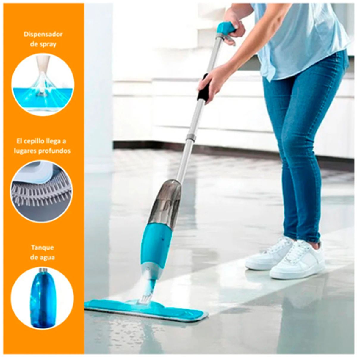 WELL BEING - Mopa con Rociador +5 Paños de Microfibra Reemplazables AZUL